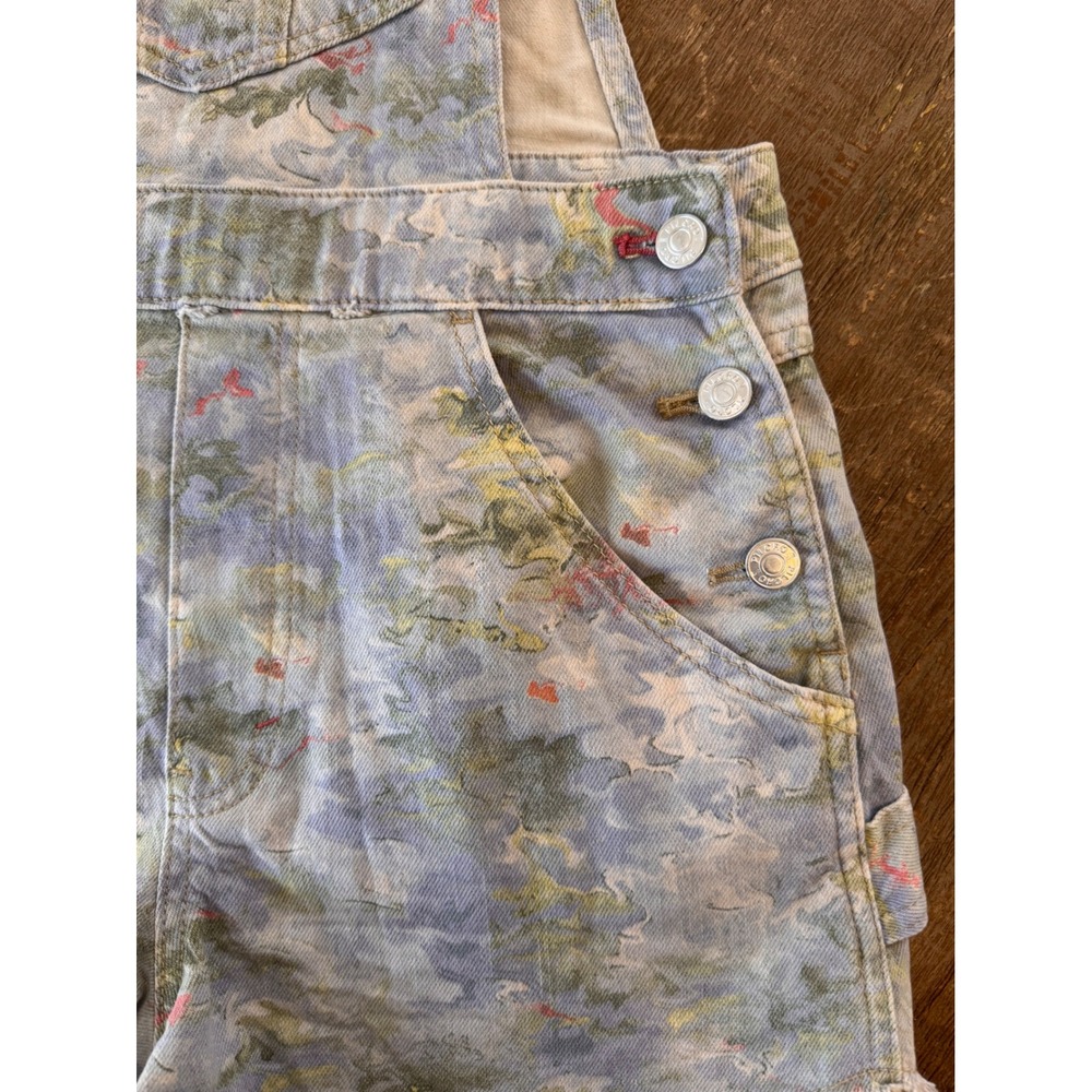 Anthropologie pilcro  denim shortalls abstract floral raw hem overall shorts 26 - Picture 7 of 8